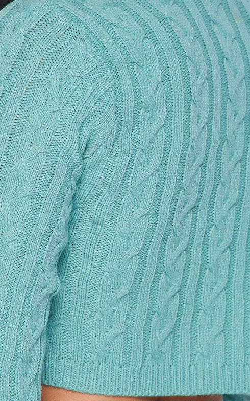 Cable Knit Crop Top and Leggings Set - Teal - SohoGirl.com